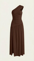 Maxikleid Damen mit One-Shoulder-Ausschnitt und Raffung – Thessalonike