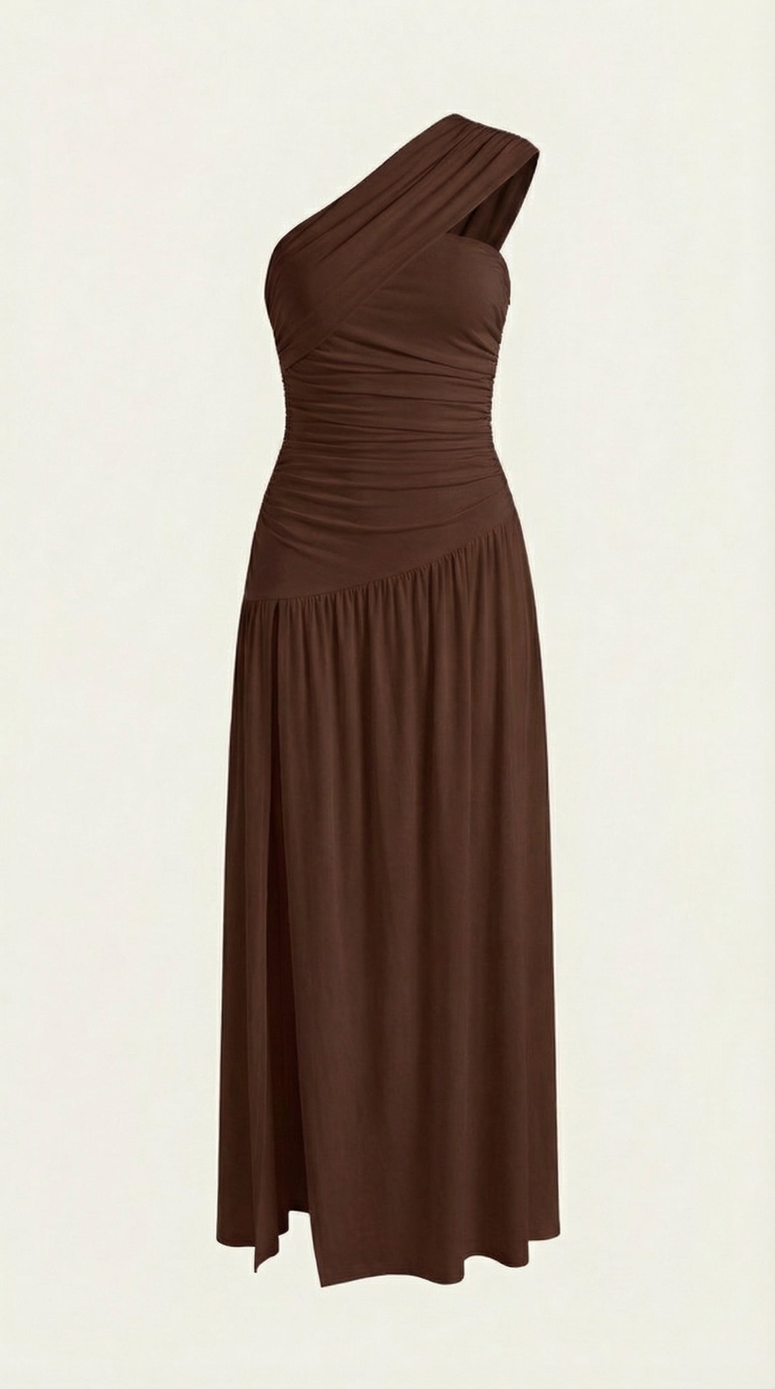 Maxikleid Damen mit One-Shoulder-Ausschnitt und Raffung – Thessalonike