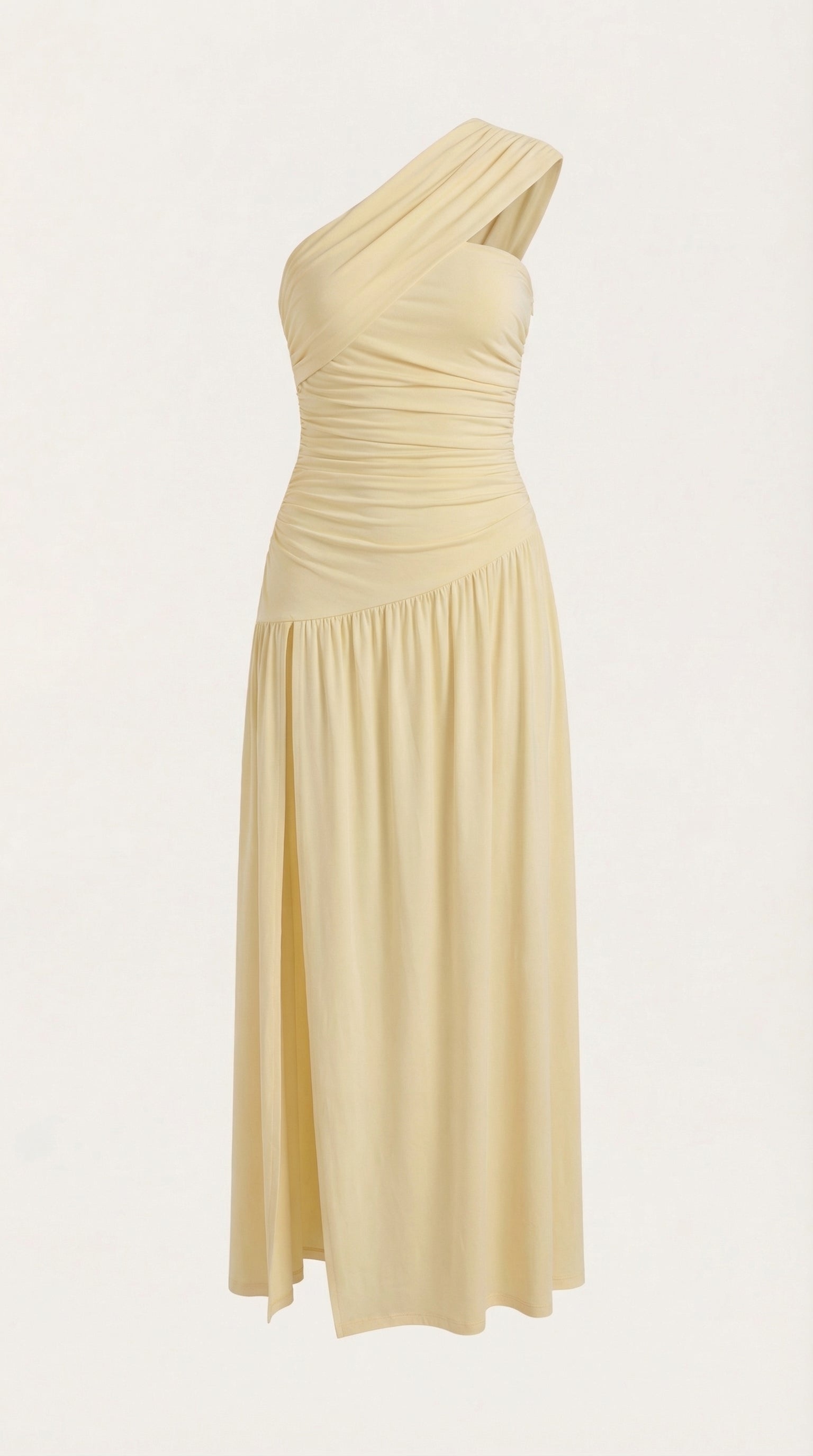 Maxikleid Damen mit One-Shoulder-Ausschnitt und Raffung – Thessalonike