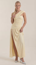 Maxikleid Damen mit One-Shoulder-Ausschnitt und Raffung – Thessalonike