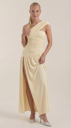 Maxikleid Damen mit One-Shoulder-Ausschnitt und Raffung – Thessalonike