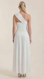 Maxikleid Damen mit One-Shoulder-Ausschnitt und Raffung – Thessalonike