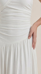 Maxikleid Damen mit One-Shoulder-Ausschnitt und Raffung – Thessalonike