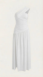 Maxikleid Damen mit One-Shoulder-Ausschnitt und Raffung – Thessalonike