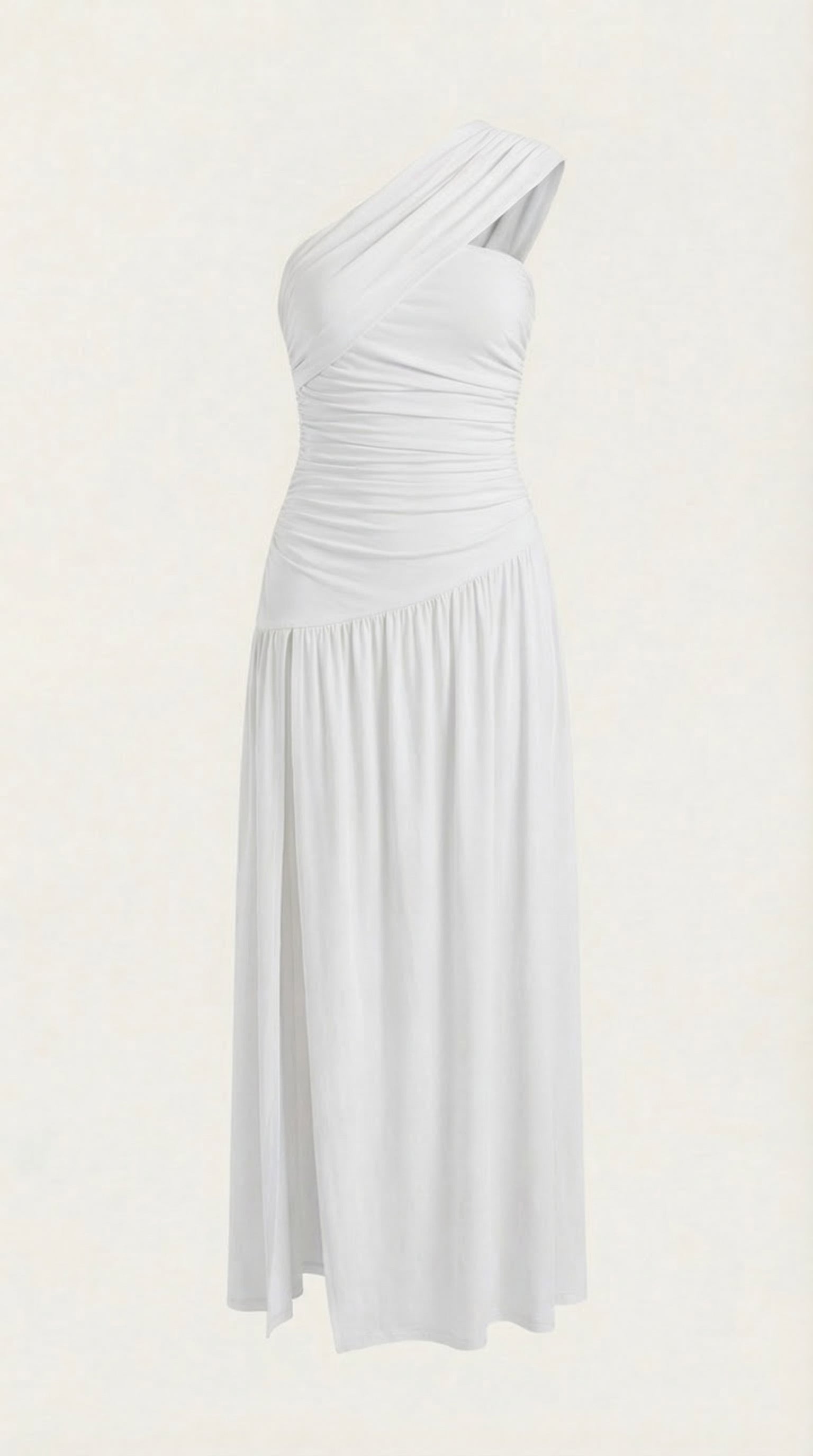 Maxikleid Damen mit One-Shoulder-Ausschnitt und Raffung – Thessalonike