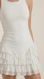 Minikleid Damen mit dreistufigem Rüschenrock und tailliertem Oberteil – Madeleine