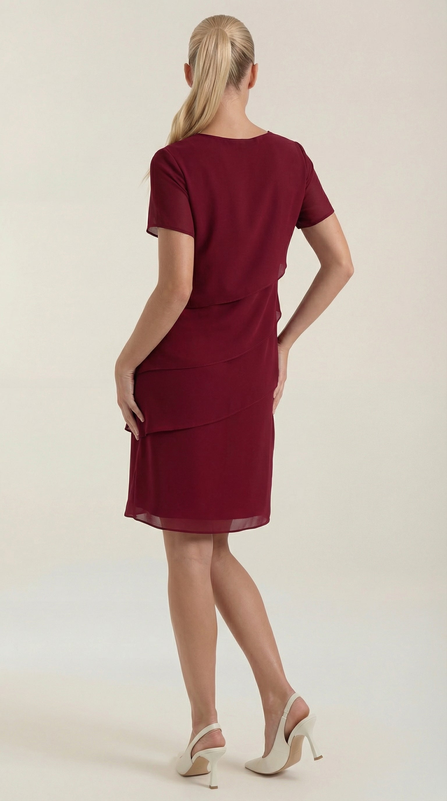 Minikleid Damen im Cocktailkleid-Stil mit gestuftem Rüschenrock – Hyacinthe