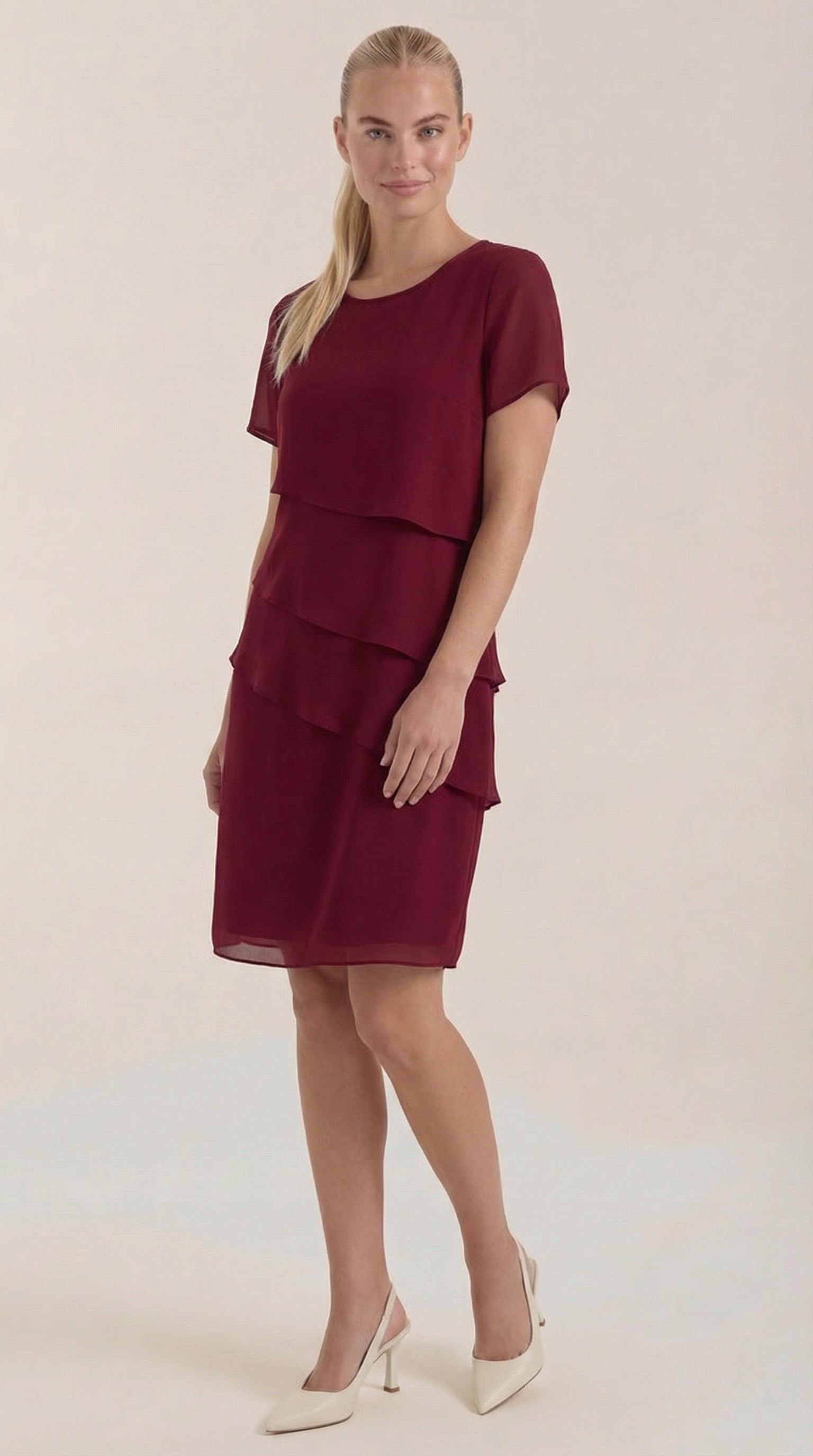 Minikleid Damen im Cocktailkleid-Stil mit gestuftem Rüschenrock – Hyacinthe