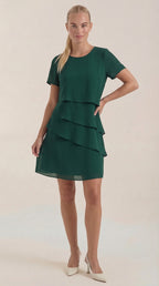 Minikleid Damen im Cocktailkleid-Stil mit gestuftem Rüschenrock – Hyacinthe
