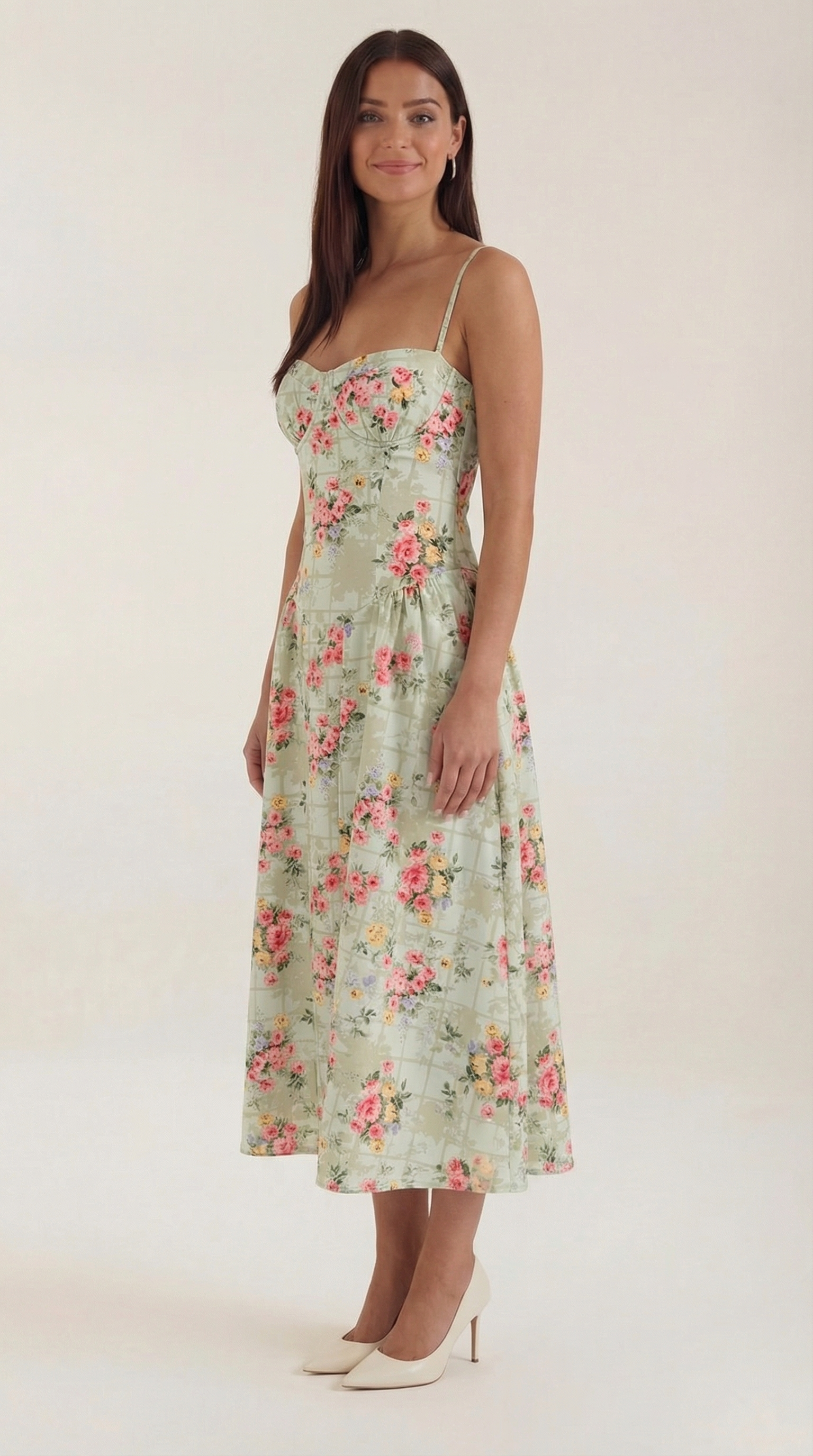 Midikleid Damen mit Corsage und Blumenprint – Gianella
