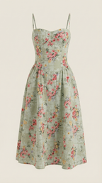 Midikleid Damen mit Corsage und Blumenprint – Gianella