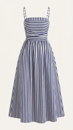 Midikleid Damen mit Streifen-Print und geraffte Oberteil – Margaux