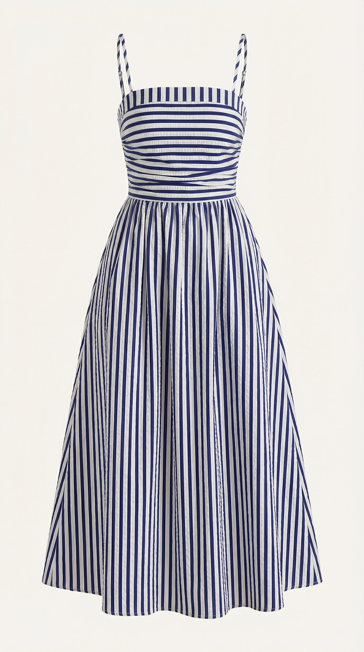 Midikleid Damen mit Streifen-Print und geraffte Oberteil – Margaux