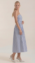 Midikleid Damen mit Streifen-Print und geraffte Oberteil – Margaux