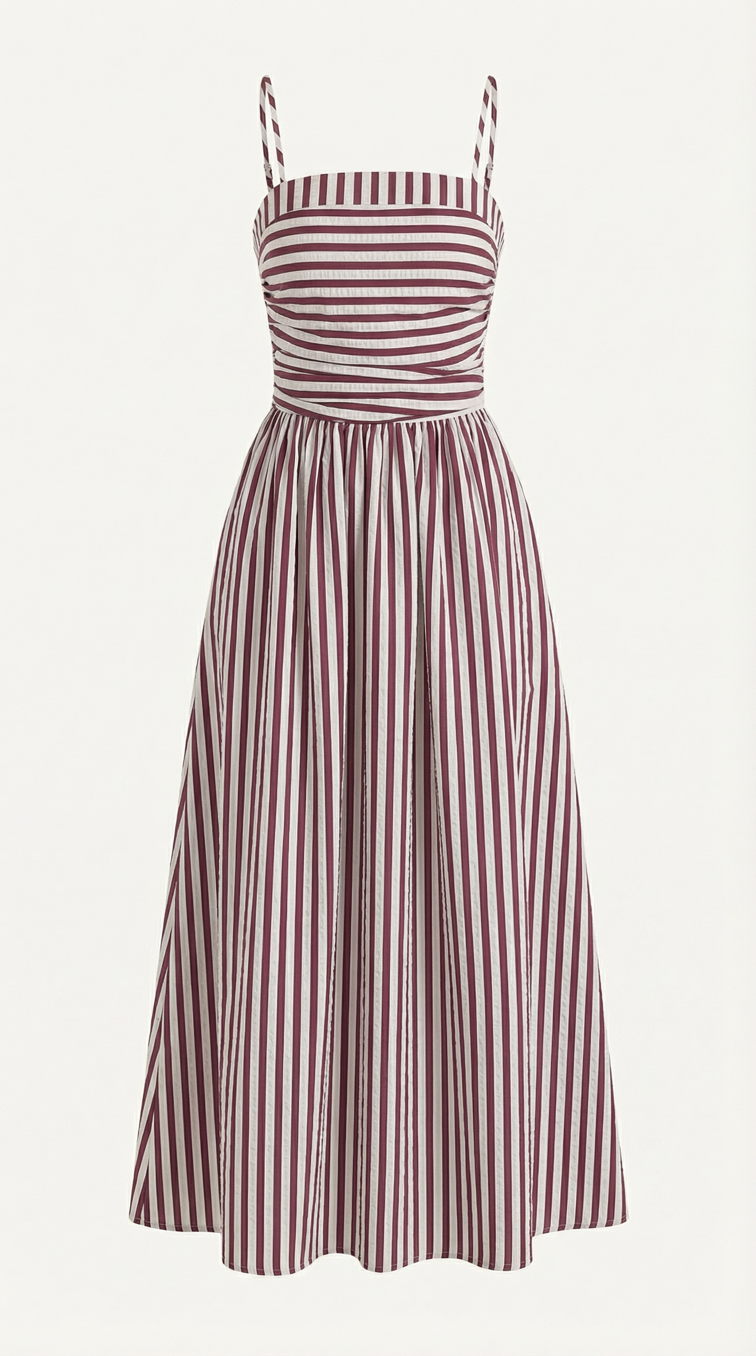 Midikleid Damen mit Streifen-Print und geraffte Oberteil – Margaux