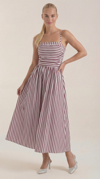 Midikleid Damen mit Streifen-Print und geraffte Oberteil – Margaux