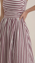 Midikleid Damen mit Streifen-Print und geraffte Oberteil – Margaux