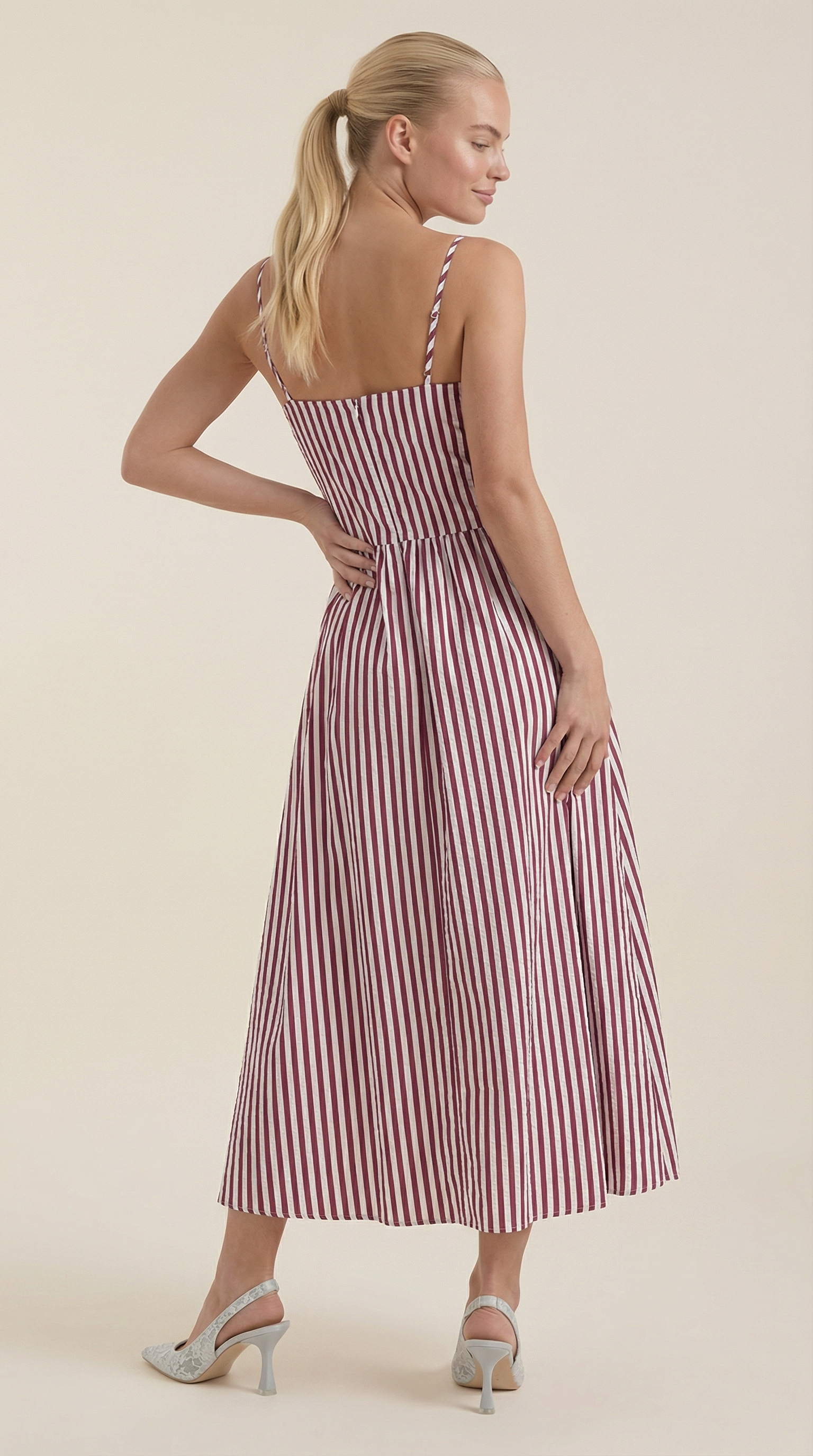 Midikleid Damen mit Streifen-Print und geraffte Oberteil – Margaux