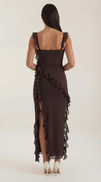 Abendkleid Damen mit Rüschenkaskade und Beinschlitz – Valentina