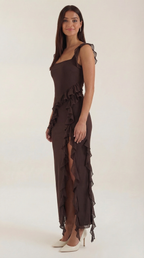 Abendkleid Damen mit Rüschenkaskade und Beinschlitz – Valentina