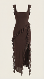 Abendkleid Damen mit Rüschenkaskade und Beinschlitz – Valentina