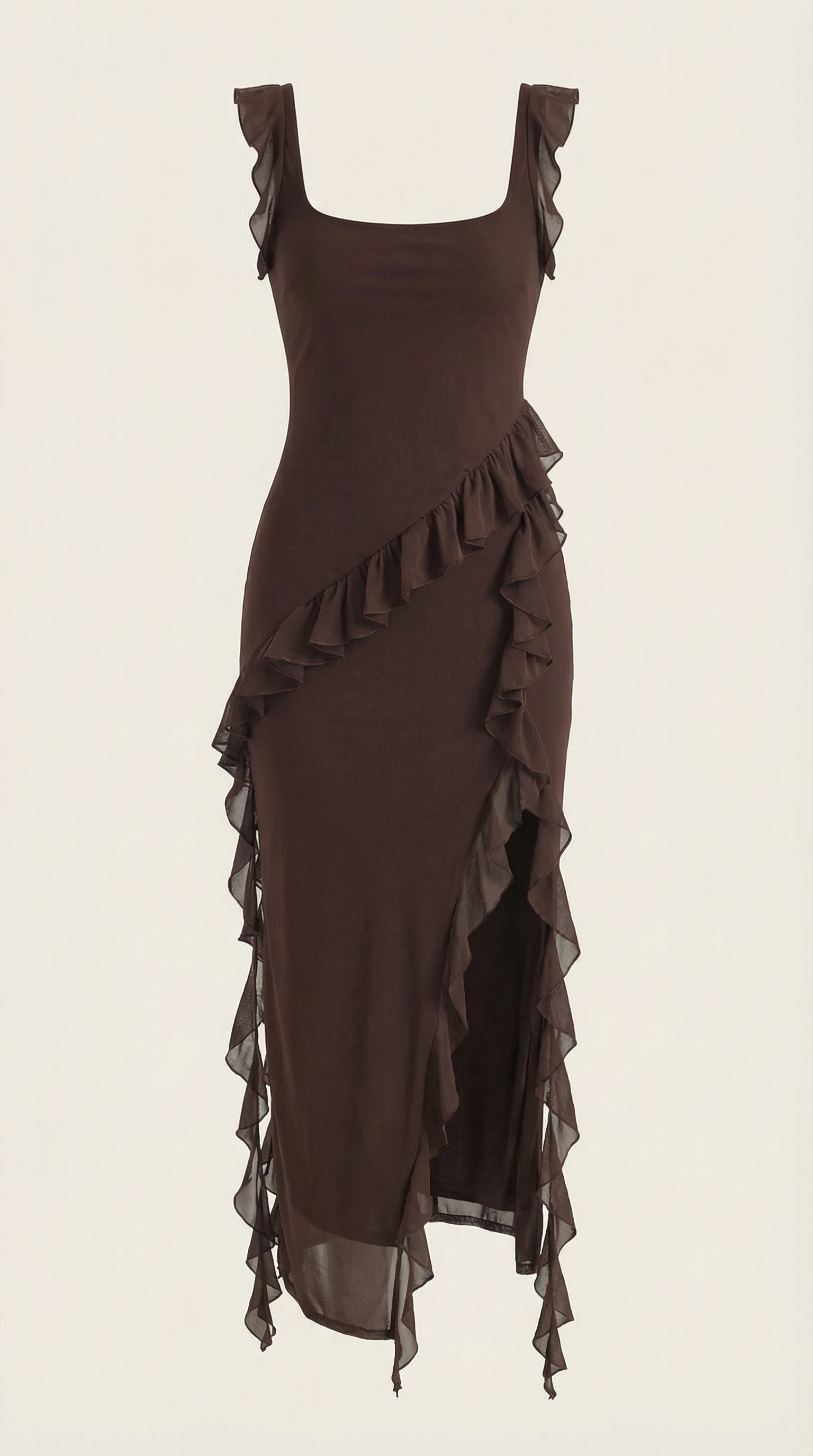 Abendkleid Damen mit Rüschenkaskade und Beinschlitz – Valentina