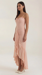 Abendkleid Damen mit Tüll-Rüschen und asymmetrischem Saum – Auréliane