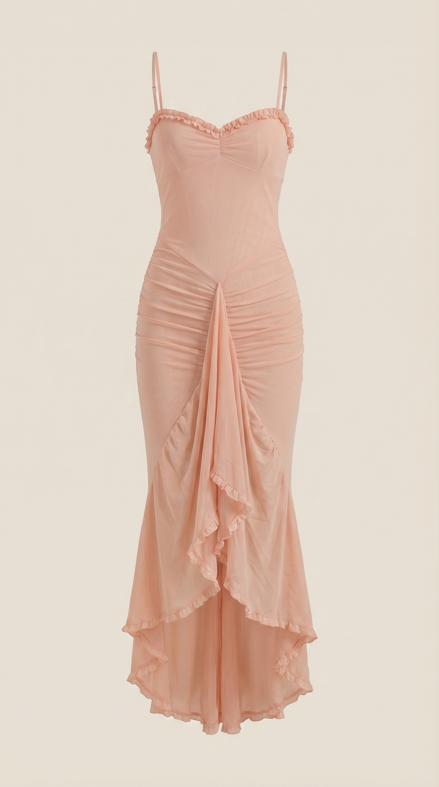 Abendkleid Damen mit Tüll-Rüschen und asymmetrischem Saum – Auréliane