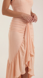 Abendkleid Damen mit Tüll-Rüschen und asymmetrischem Saum – Auréliane