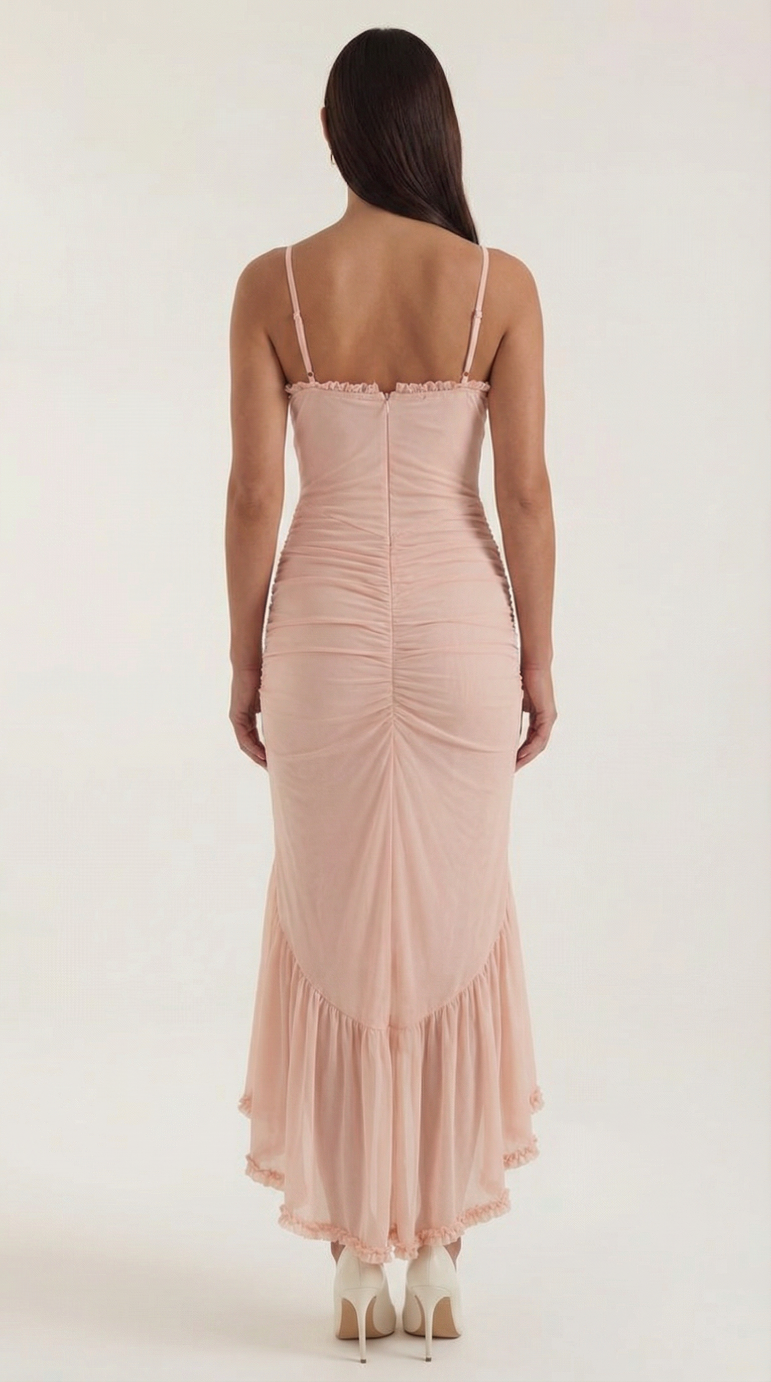 Abendkleid Damen mit Tüll-Rüschen und asymmetrischem Saum – Auréliane
