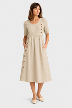Midikleid Damen mit Streifenmuster und dekorativen Knöpfen – Rosalinde